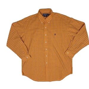 Polo Ralph Lauren Blake Men Vintage Plaid Orange Button Shirt Classic Fit Size L